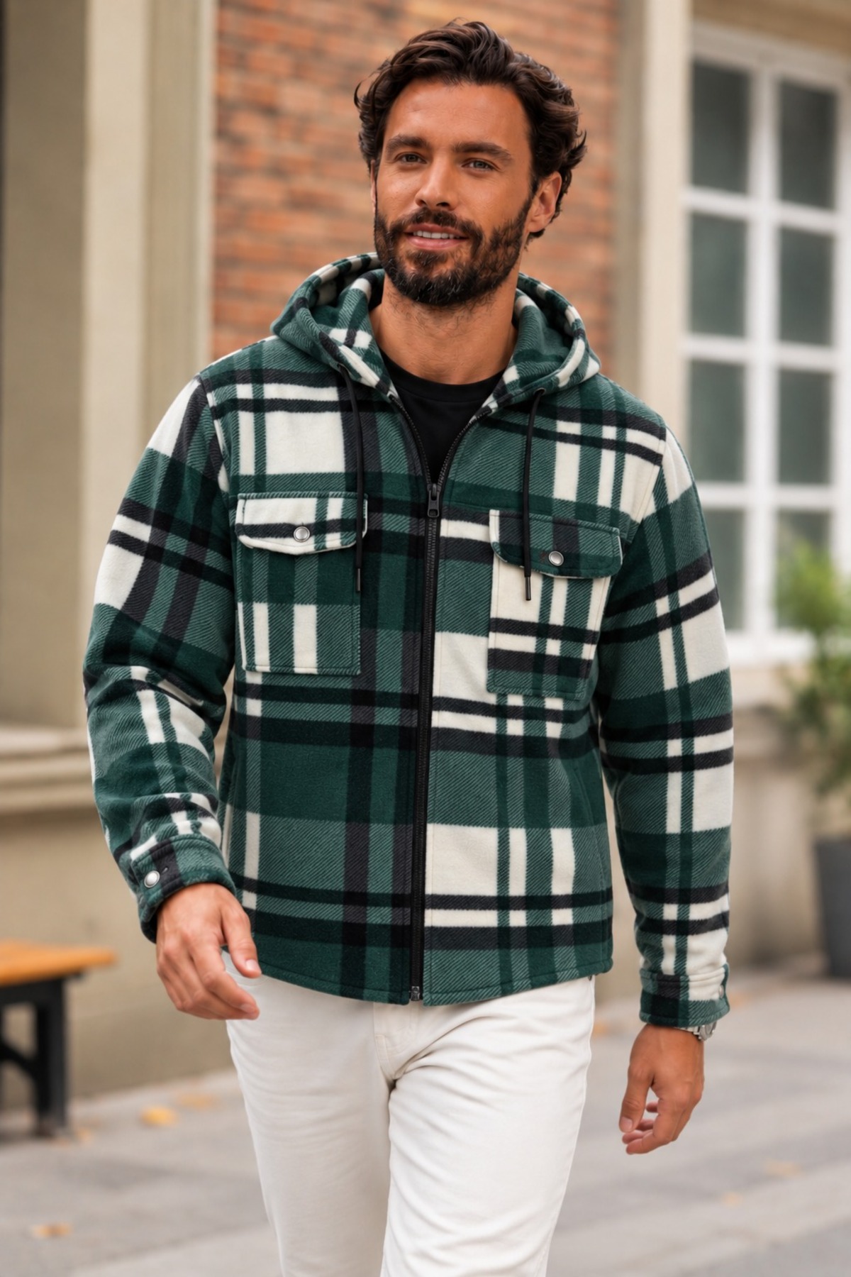 Erkek Oversize Kareli Oduncu Yeşil Gömlek 3