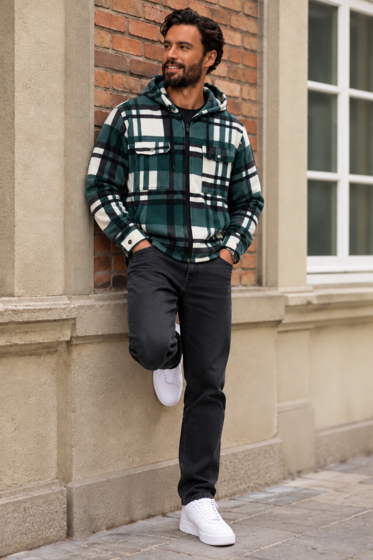 Erkek Oversize Kareli Oduncu Yeşil Gömlek 6