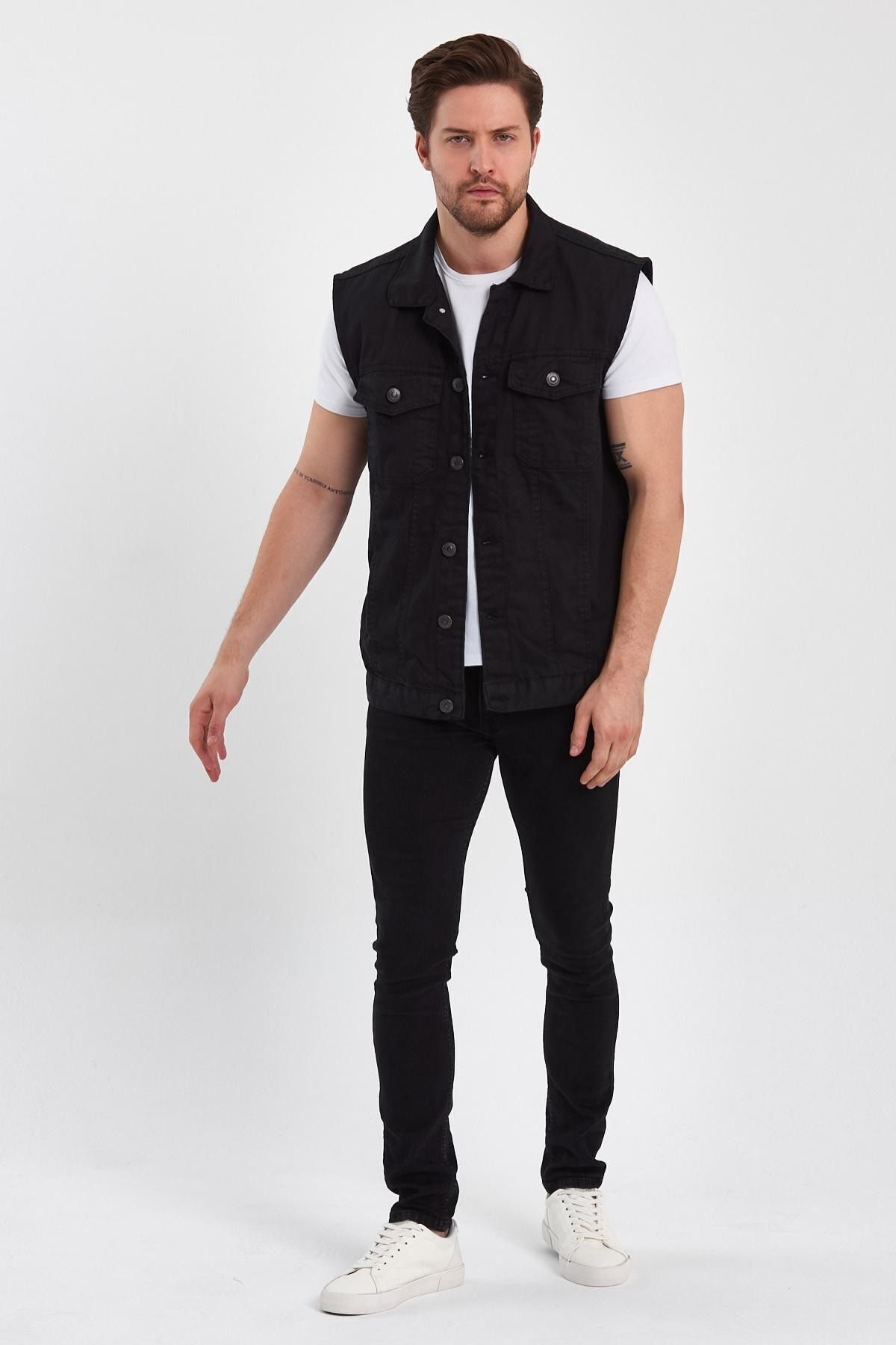 Erkek Rahat Jeanvibe Kalıp Denim Kot Yelek Siyah 4