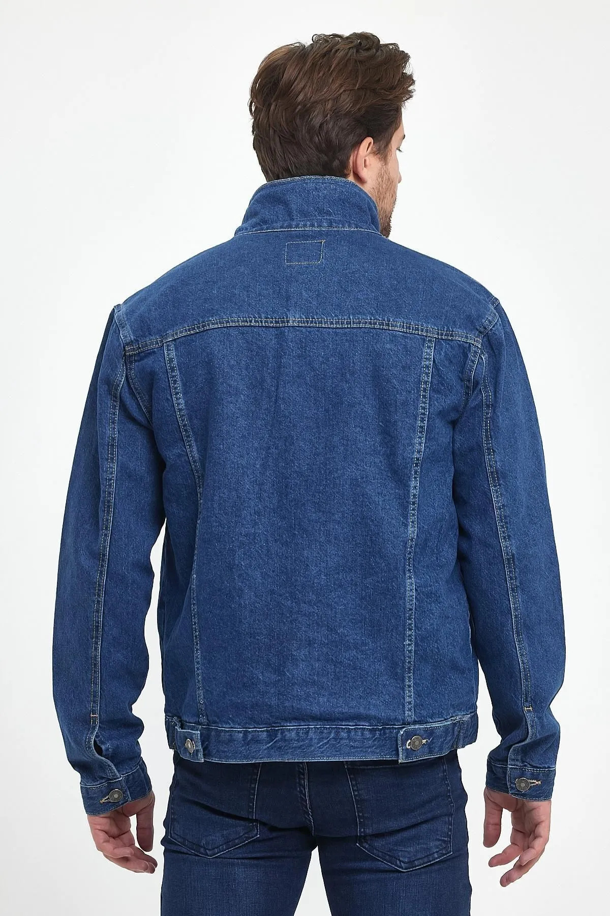 Erkek Kışlık Moda Kürklü Denim Kış Sezonu Kot Ceket Mavi 5