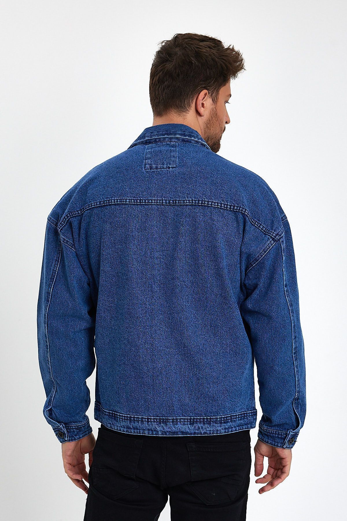Unisex Streetwise Jean Oversize Günlük Rahat Kot Ceket Mavi 6