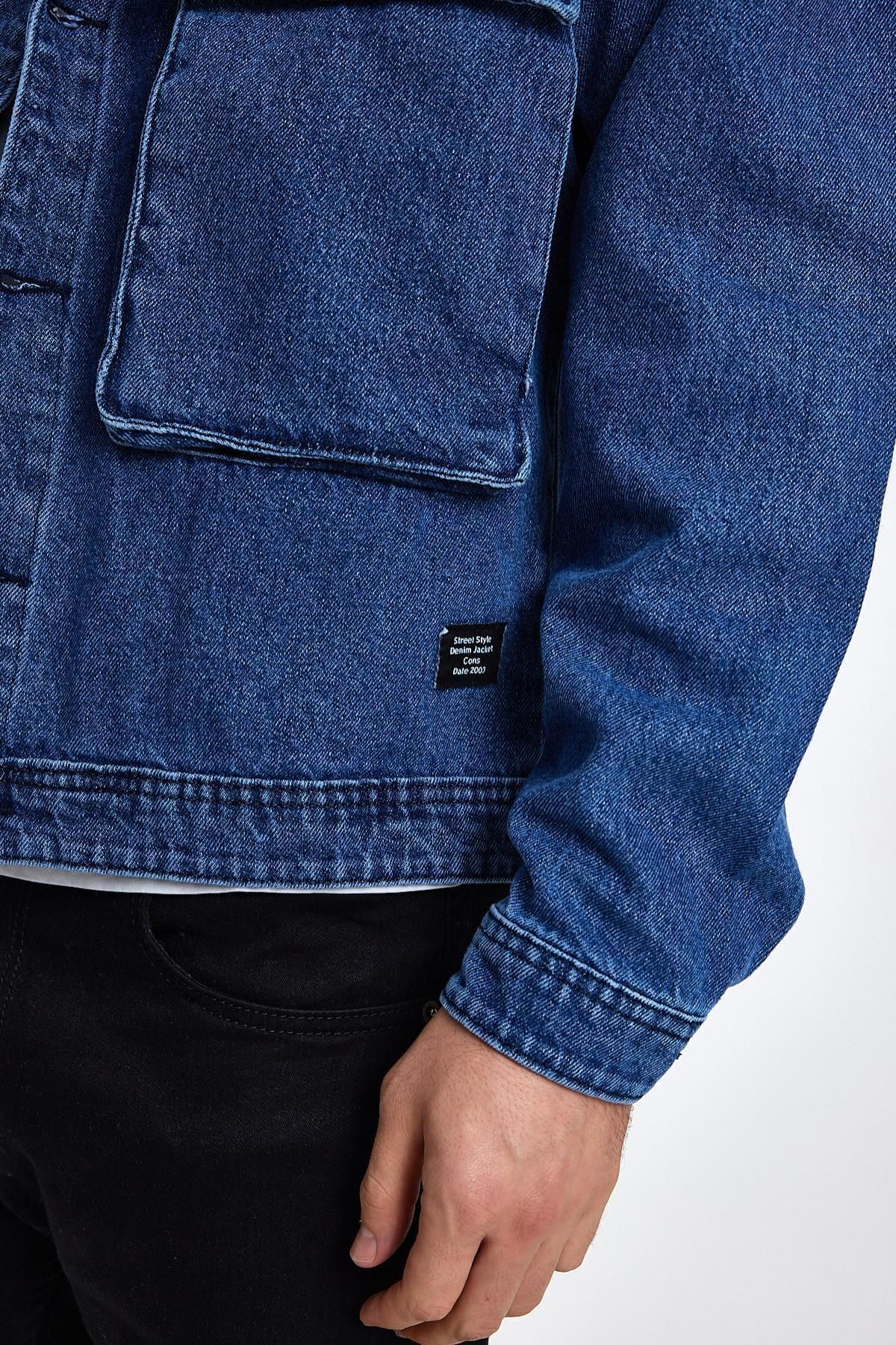Unisex Streetwise Jean Oversize Günlük Rahat Kot Ceket Mavi 5