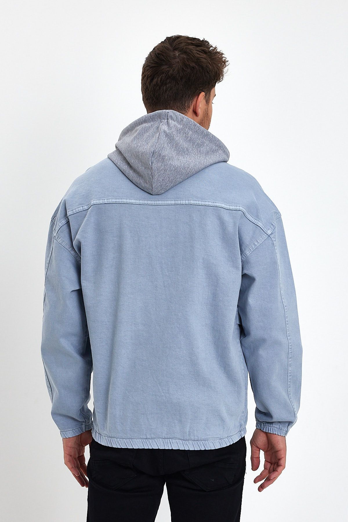Unisex CoolStil Rahat Jean Sokak Modası Kapşonlu Kot Ceket Buz Mavi 6