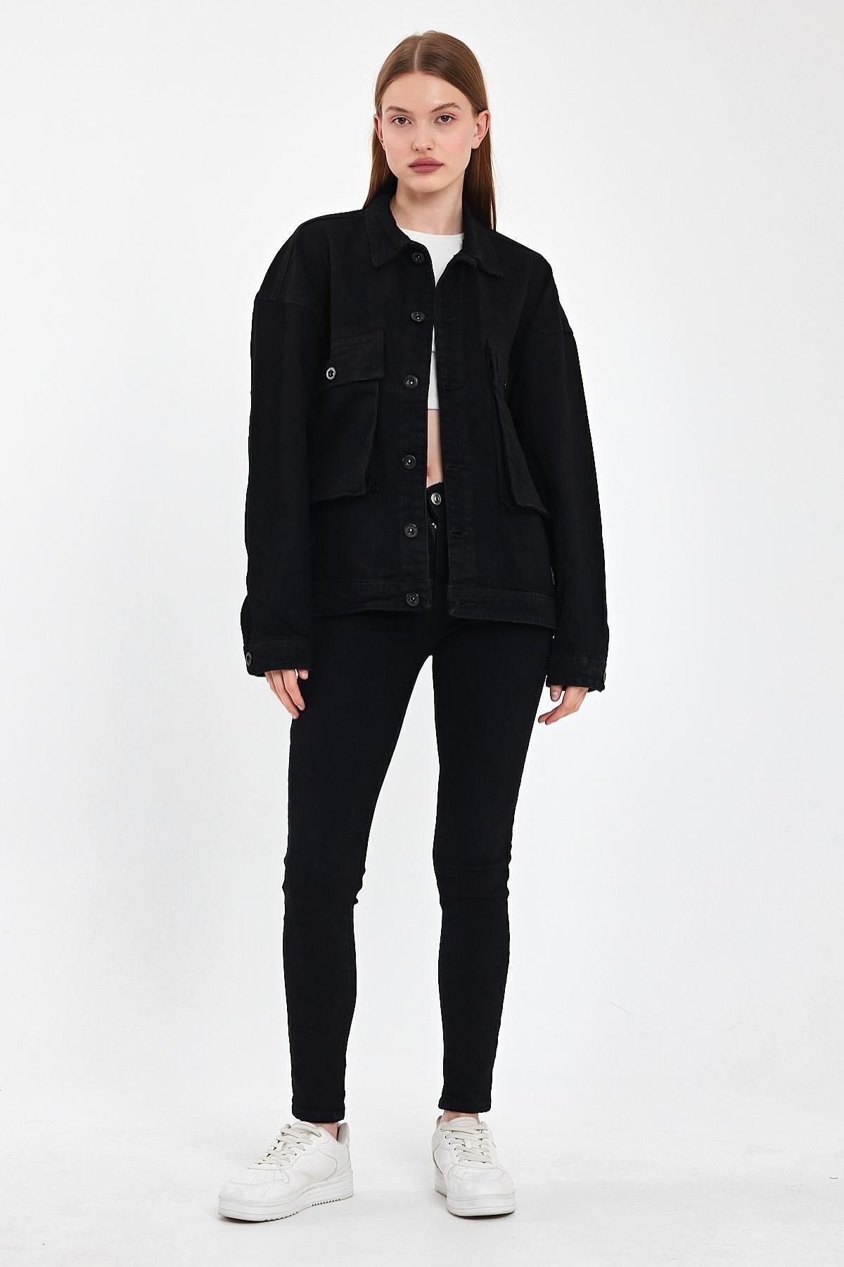 Kadın Jeanmove Oversize Pamuklu Rahat Kot Ceket 3