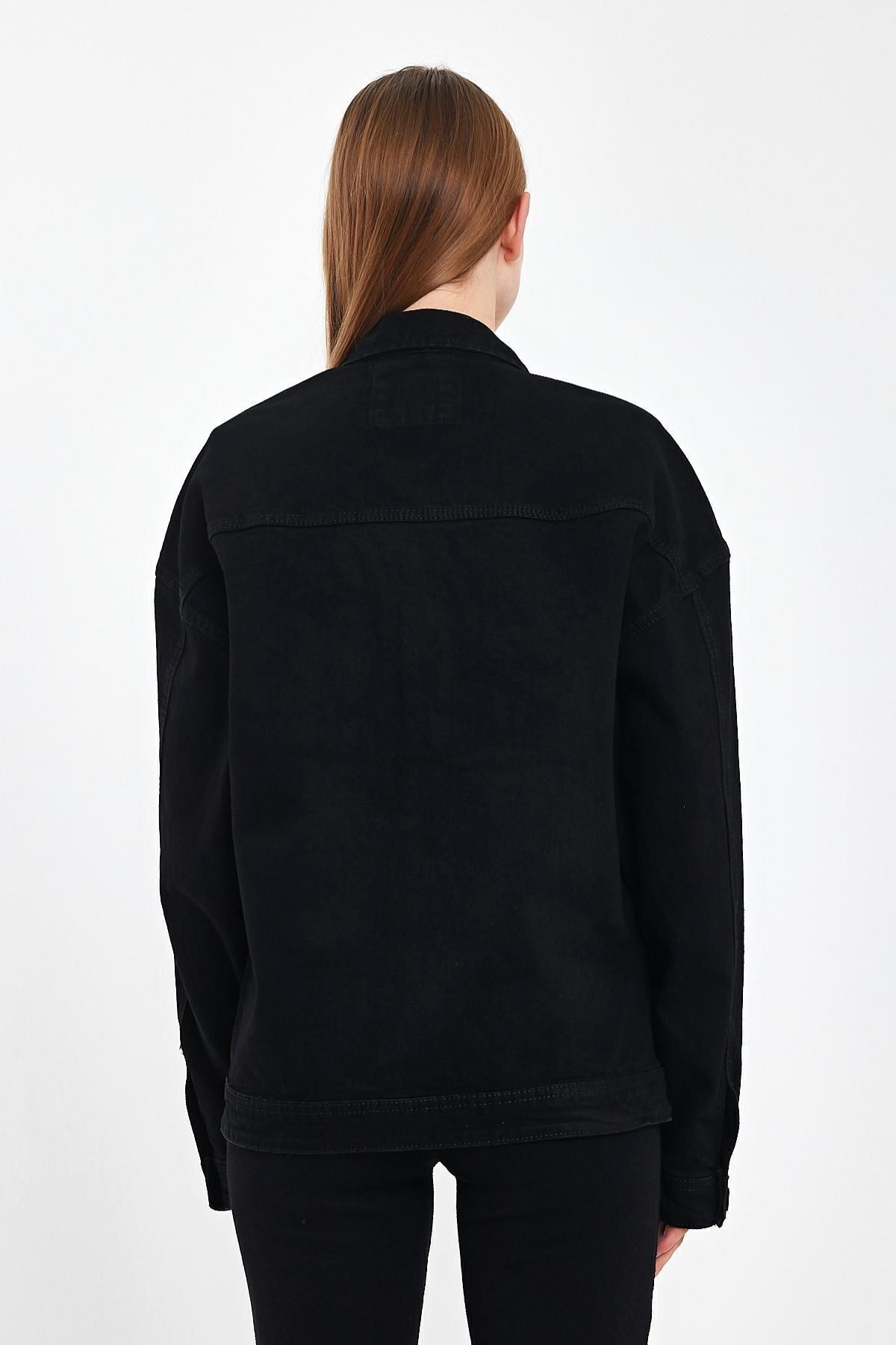 Kadın Jeanmove Oversize Pamuklu Rahat Kot Ceket 5