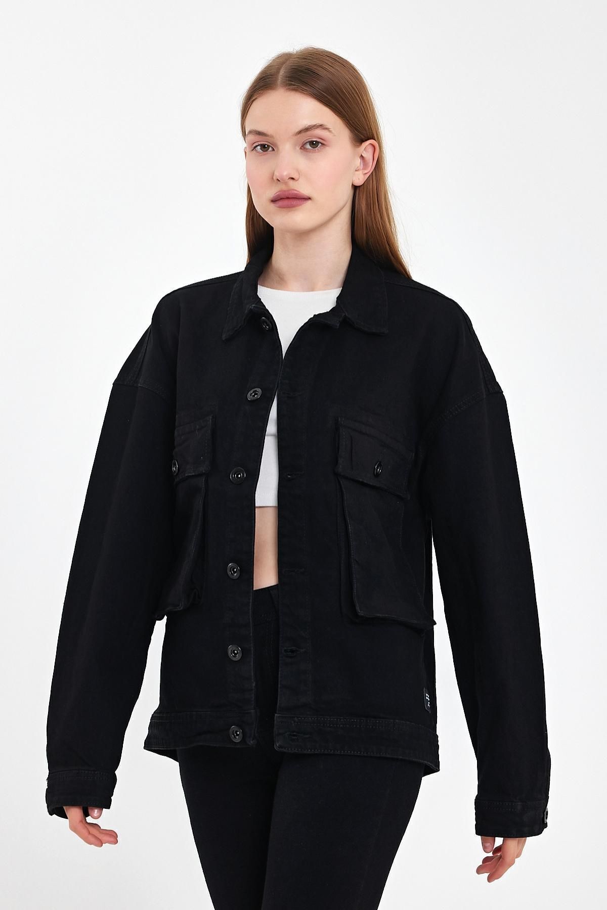 Kadın Jeanmove Oversize Pamuklu Rahat Kot Ceket 4