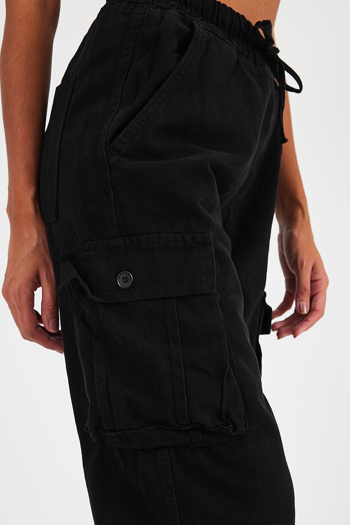 Kadın 2 Li Paket Pamuklu Baggy Jogger Kargo Cepli Pantolon Haki 5