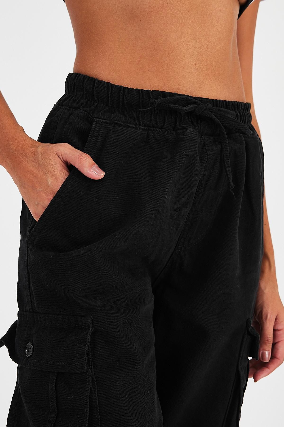 Kadın 2 Li Paket Pamuklu Baggy Jogger Kargo Cepli Pantolon Haki 4