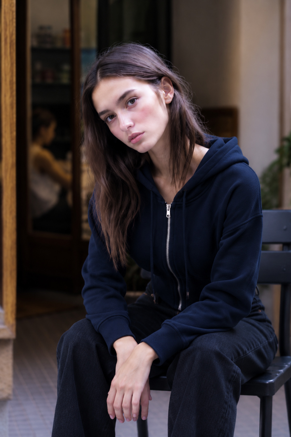Kadın Fermuarlı Kapüşonlu Detaylı Lacivert Crop Sweat 5