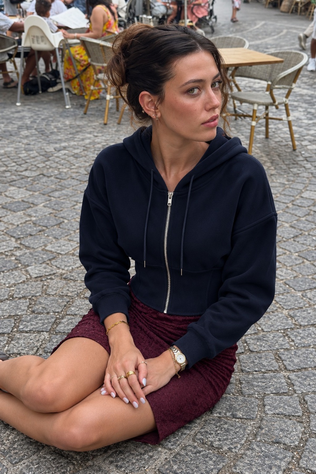 Kadın Fermuarlı Kapüşonlu Lacivert Sweatshirt 3