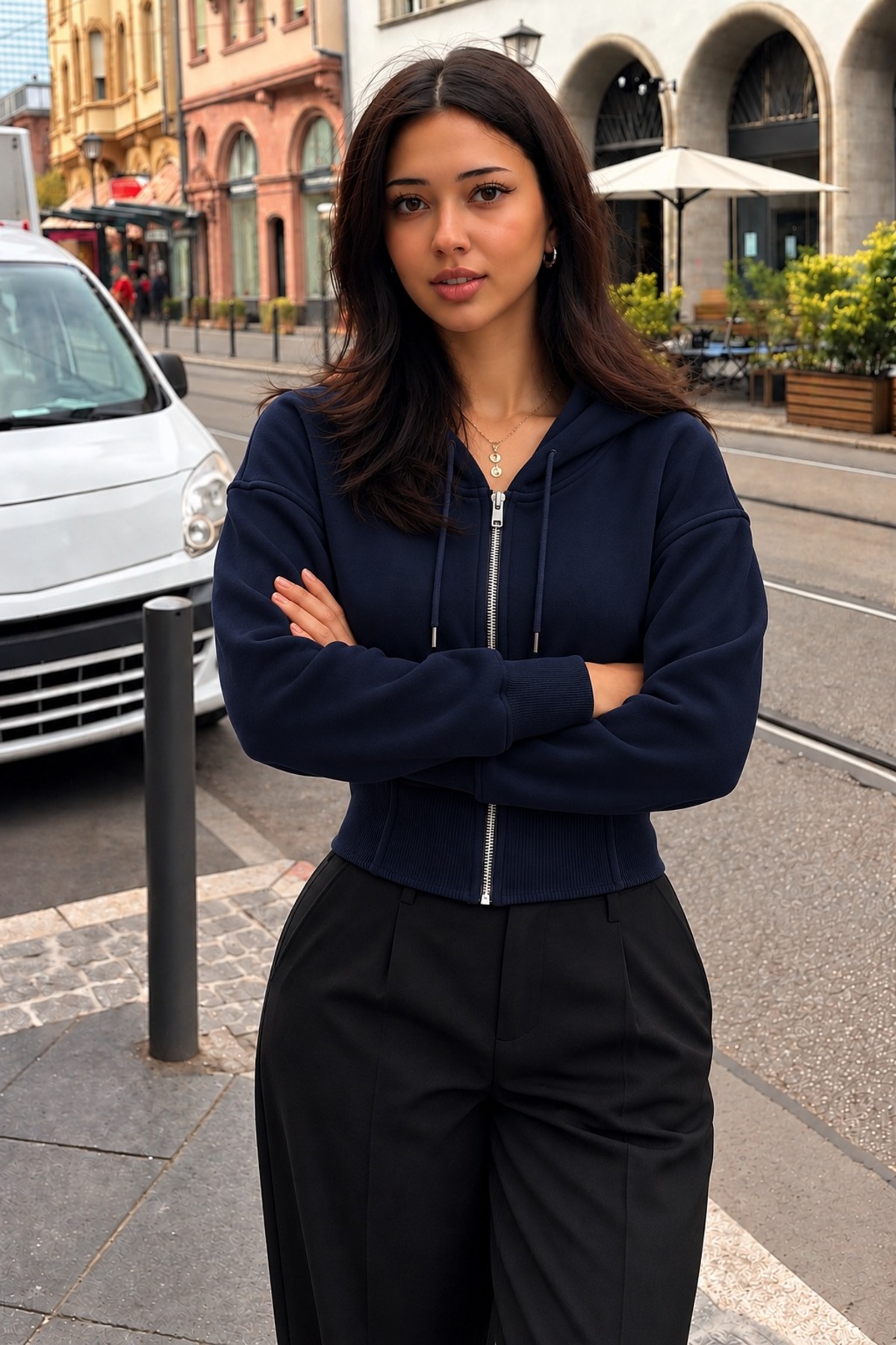 Kadın Kapüşonlu Tam Fermuarlı Lacivert Sweatshirt 5