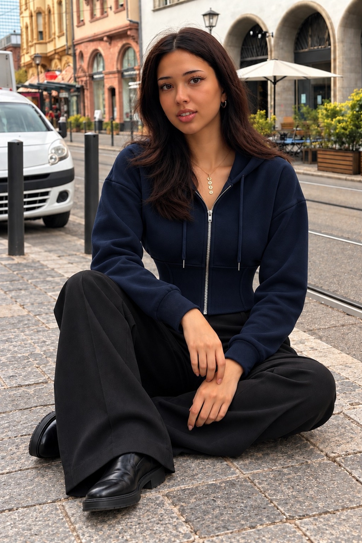 Kadın Kapüşonlu Tam Fermuarlı Lacivert Sweatshirt 3