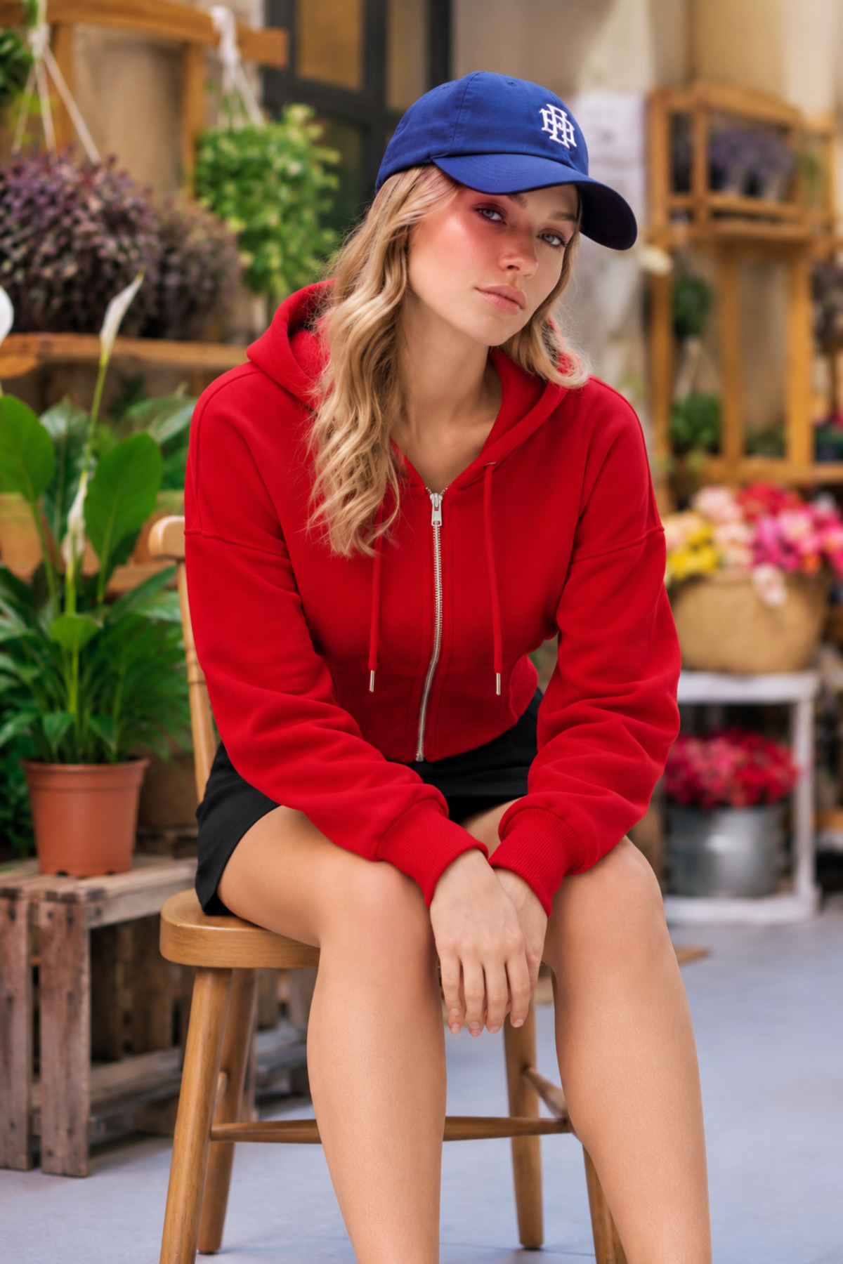 Kadın Korse Detaylı Fermuarlı Trend Kırmızı Crop Sweatshirt 5