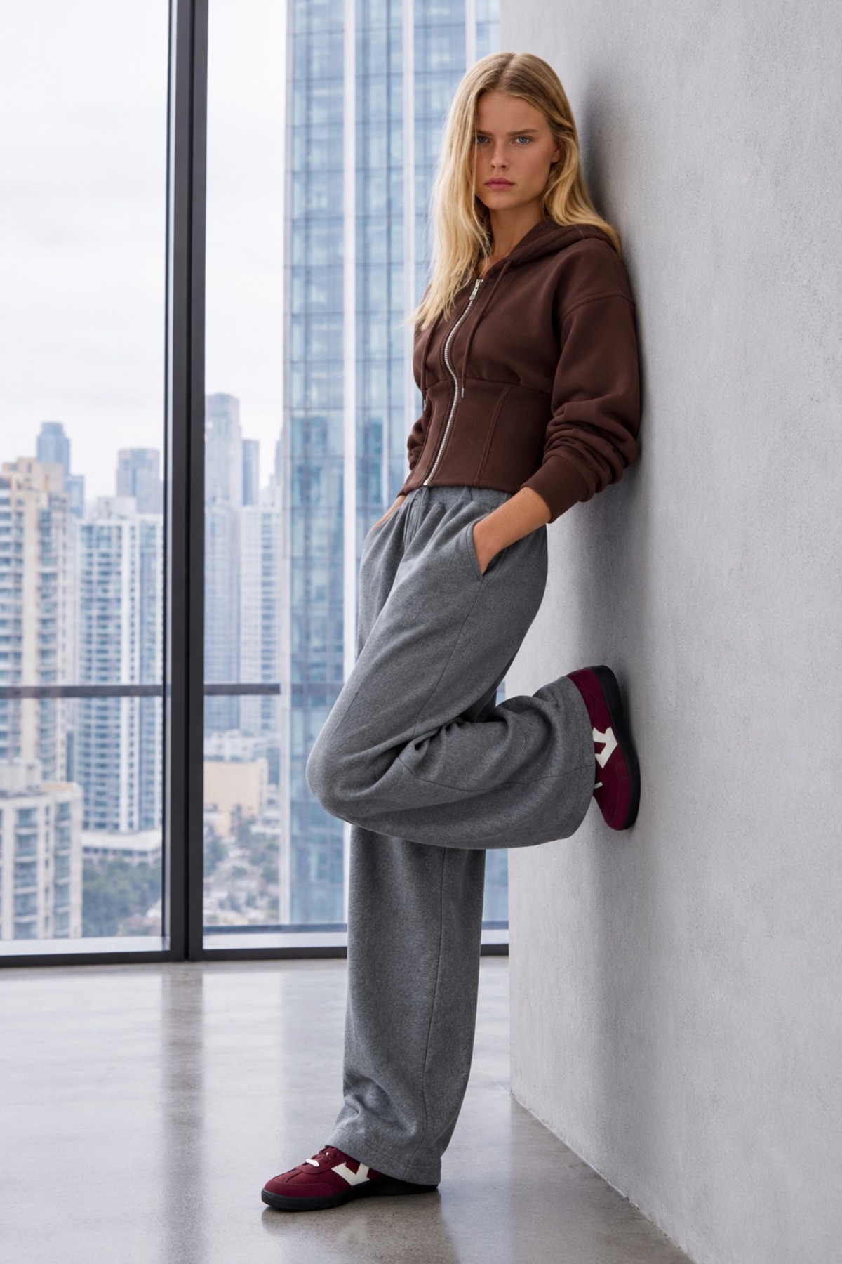 Kadın Kapüşonlu Fermuarlı Modern Kesim Kahve Sweatshirt 6
