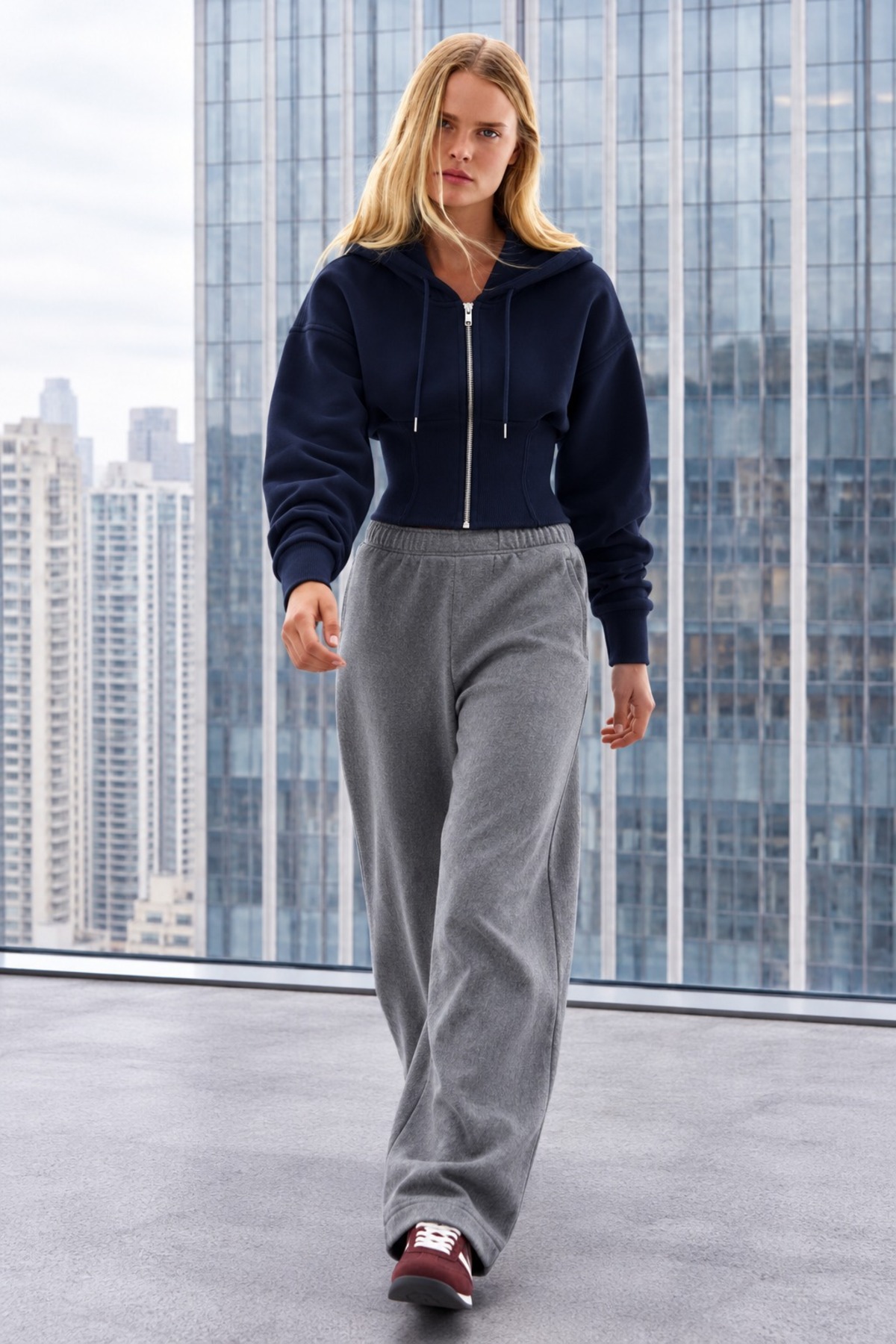 Kadın Kapüşonlu Fermuarlı Modern Kesim Lacivert Sweatshirt 3