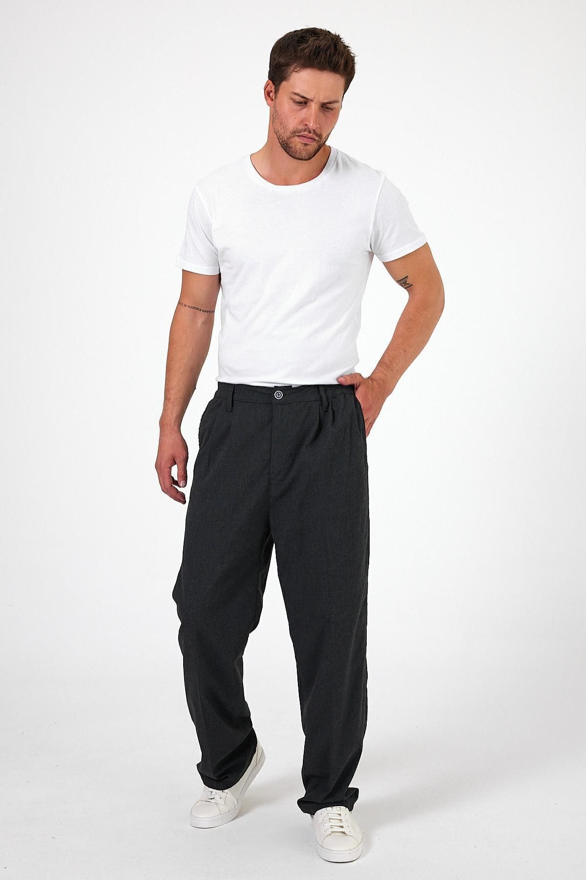 Erkek Oversize Esnek Bol Paça Antrasit Baggy Pantolon 3
