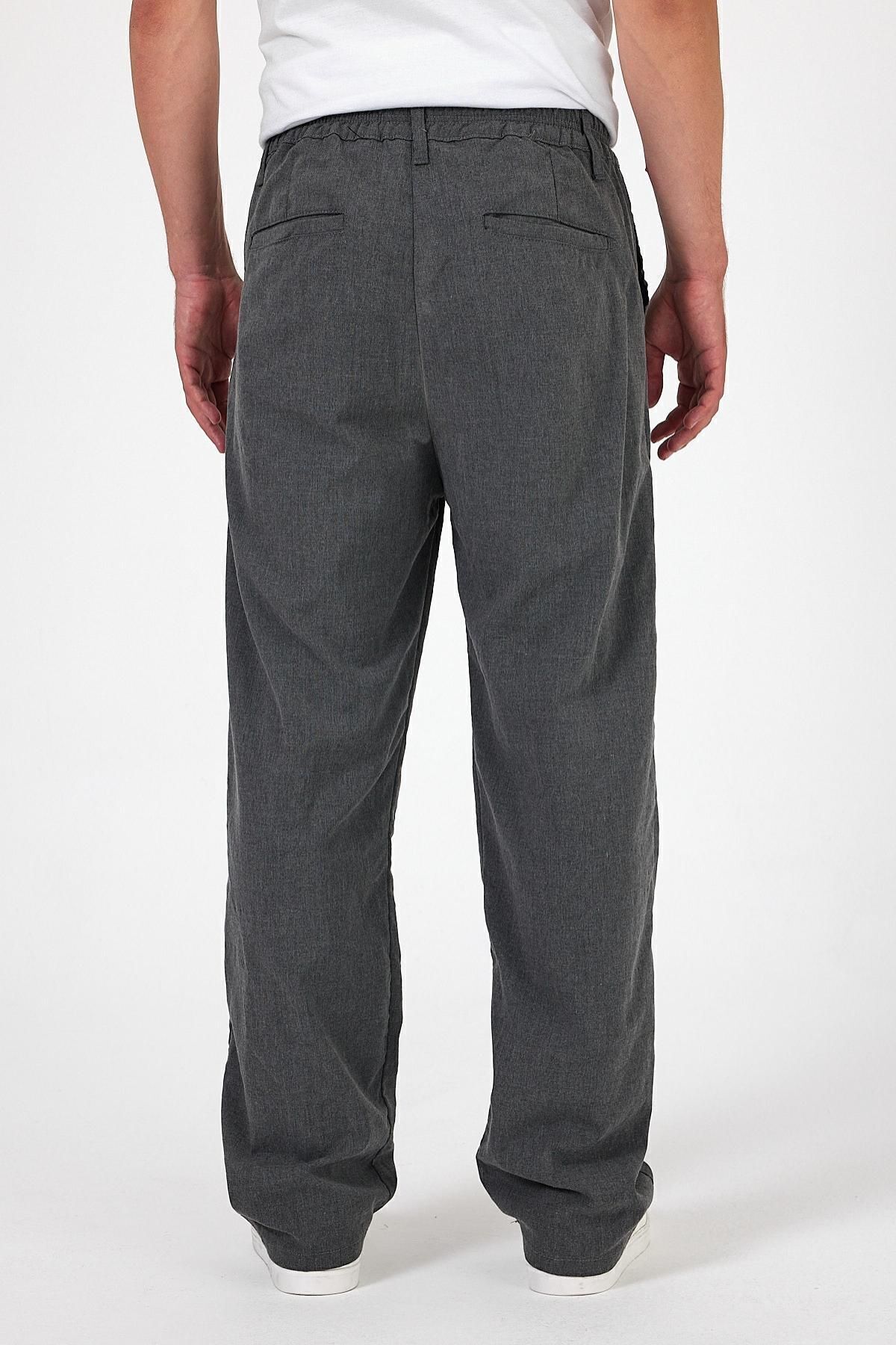 Erkek Yüksek Bel Oversize Esnek Bol Paça Gri Baggy Pantolon 5