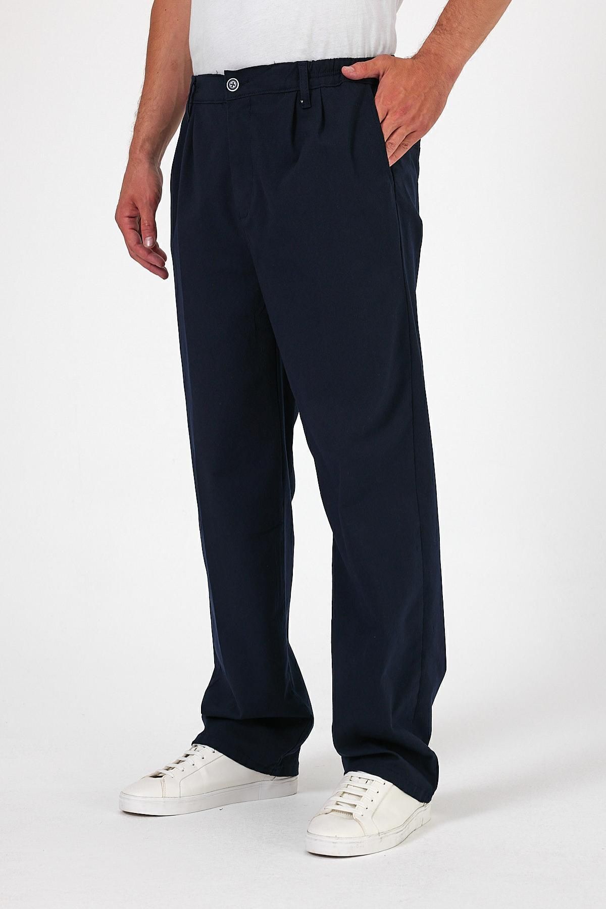 Erkek Oversize Esnek Bol Paça Lacivert Baggy Pantolon 3