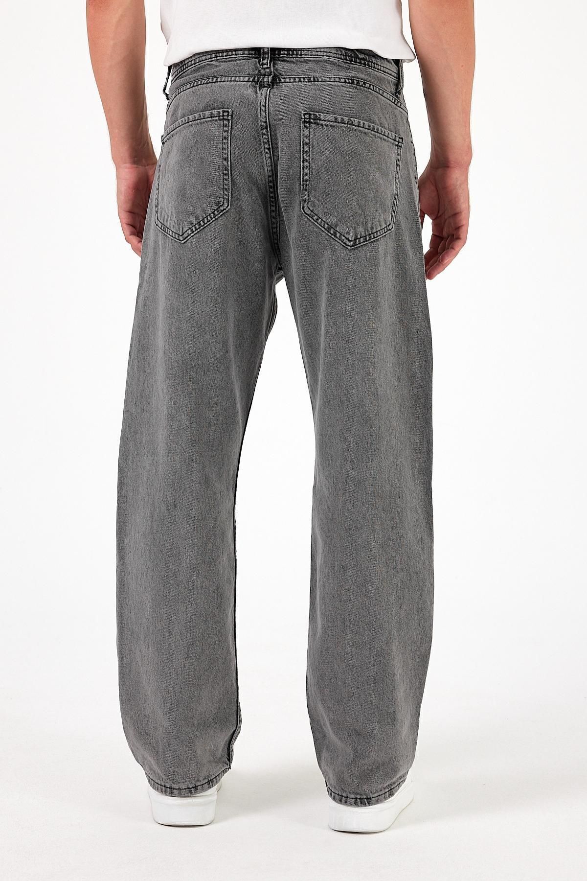 Erkek Oversize Bol Paça Yüksek Bel Füme Baggy Kot Pantolon 5