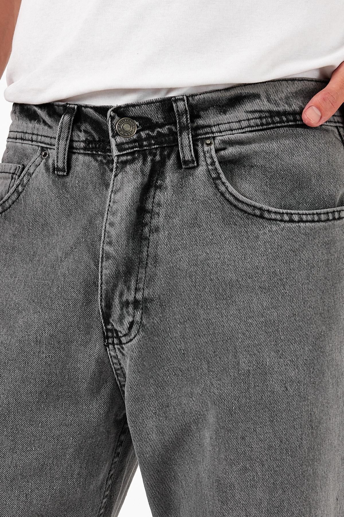 Erkek Oversize Bol Paça Yüksek Bel Füme Baggy Kot Pantolon 4