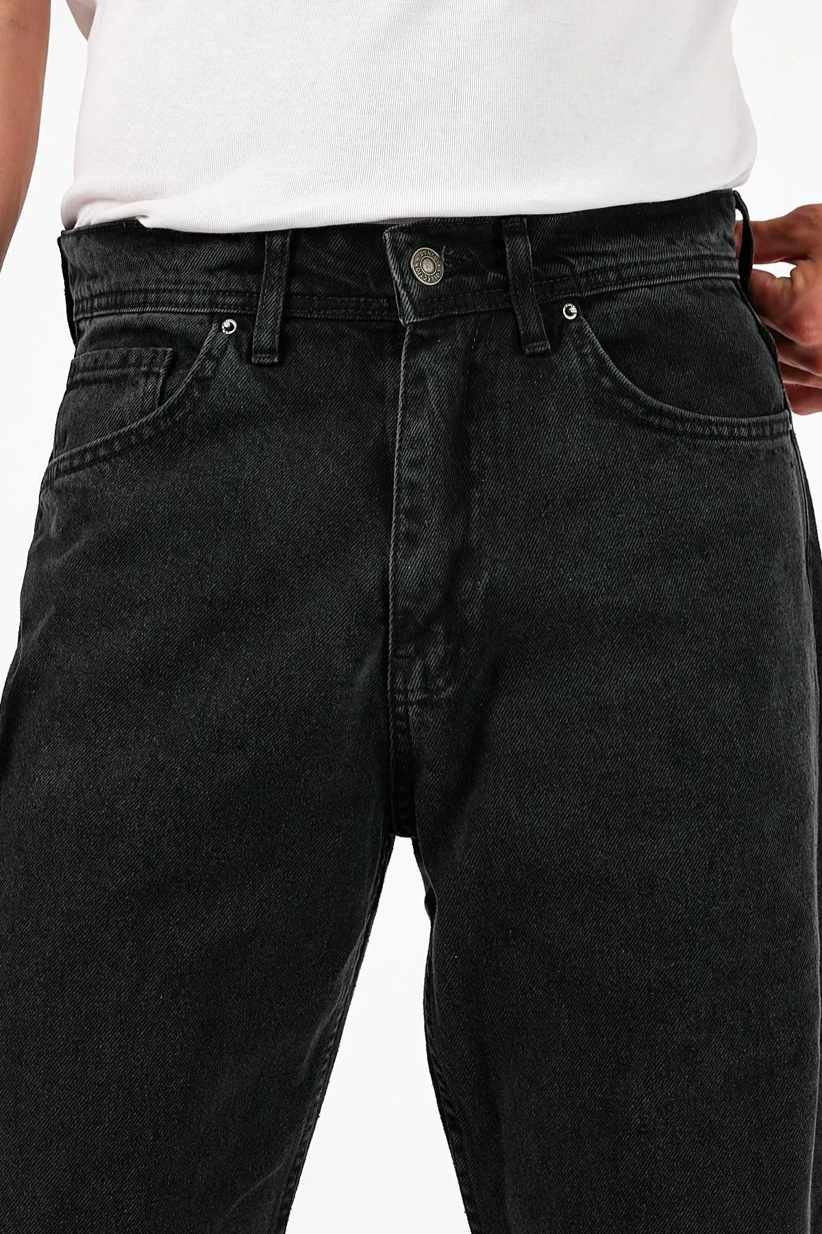 Erkek Oversize Bol Paça Yüksek Bel Siyah Baggy Kot Pantolon 4