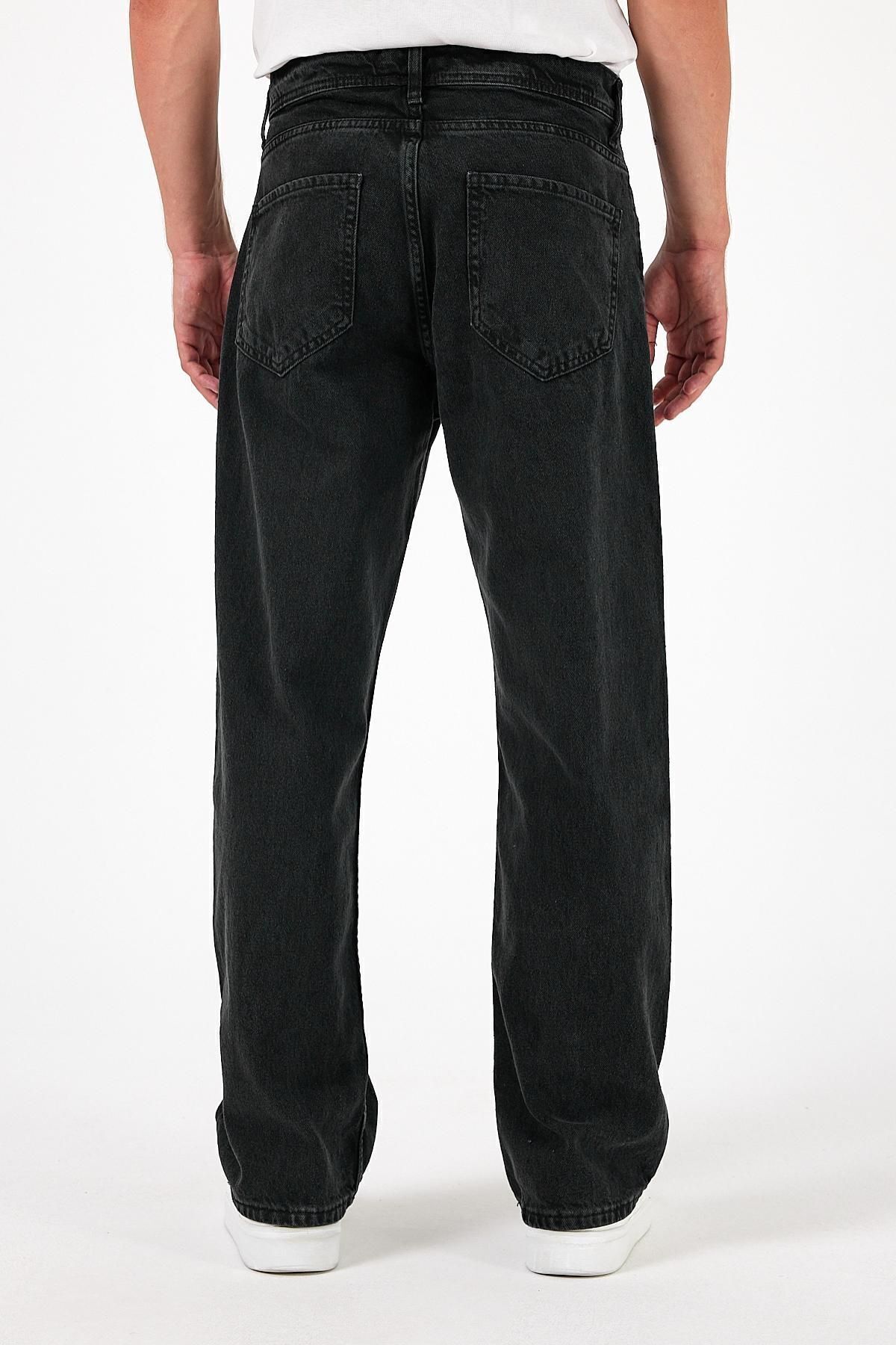 Erkek Oversize Bol Paça Yüksek Bel Siyah Baggy Kot Pantolon 5