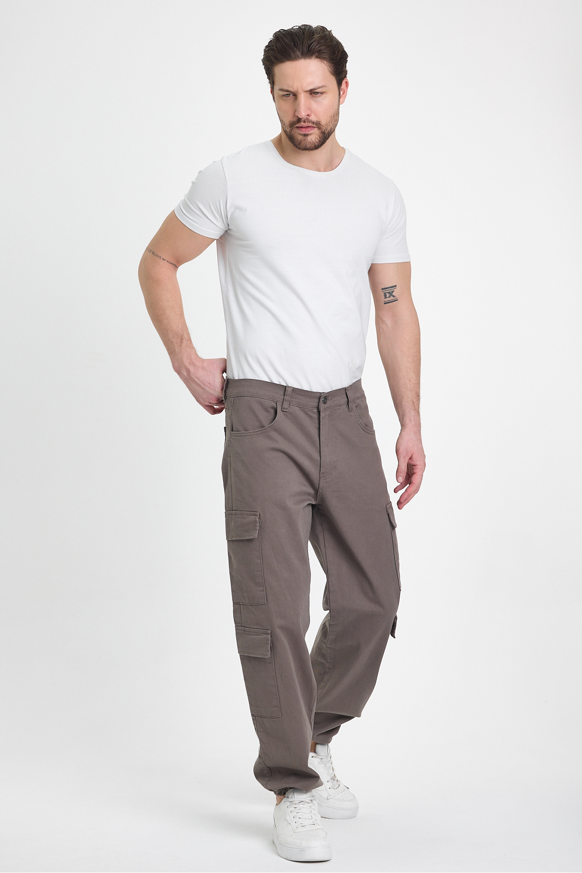 Erkek Bol Paça Oversize Baggy Kahverengi Kargo Cepli Pantolon 3