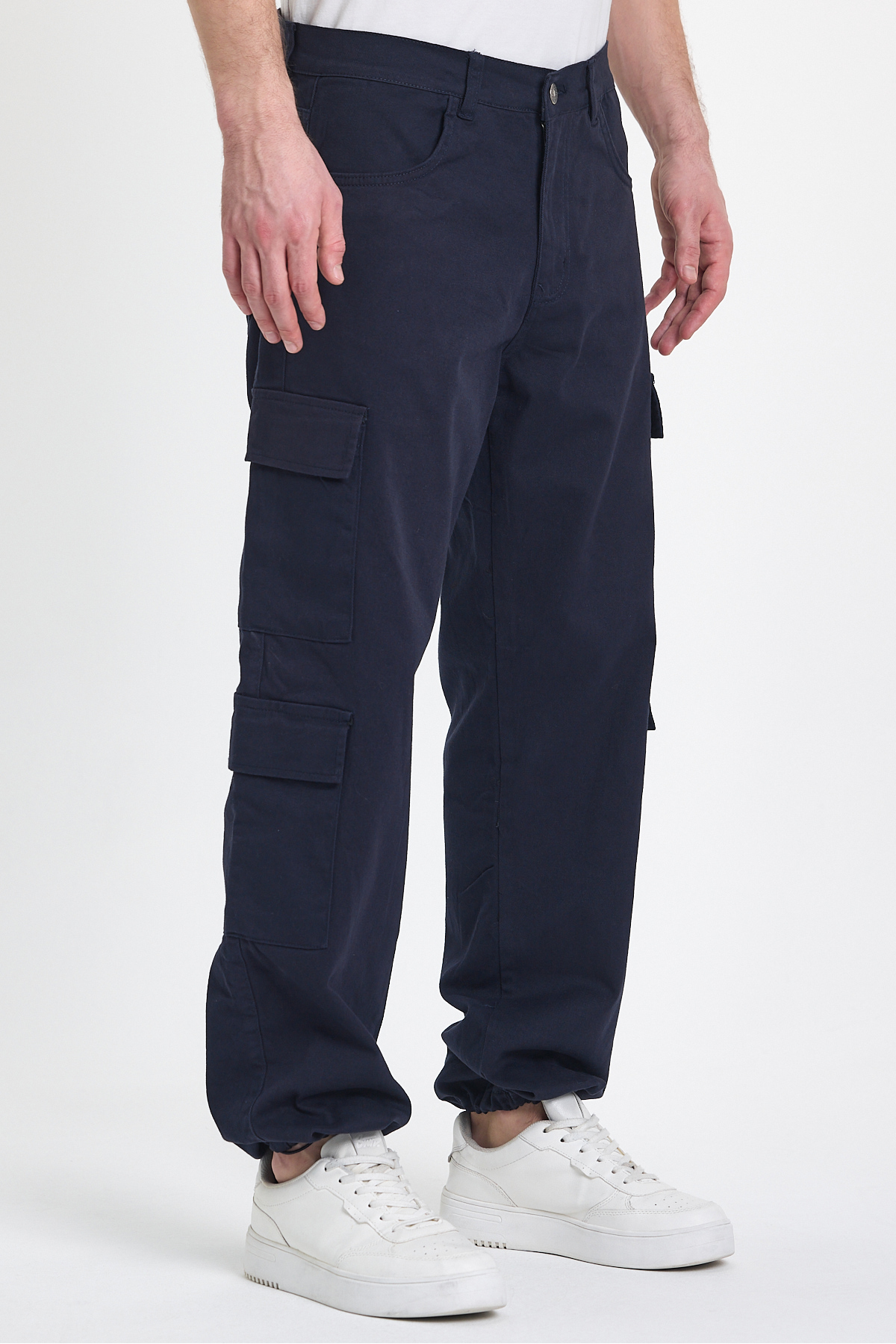 Erkek Bol Paça Oversize Baggy Laci Kargo Cepli Pantolon Lacivert 3