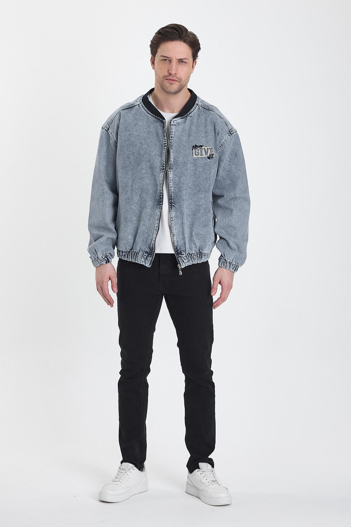 Erkek Jeans Oversize Buz Mavi Kot Kolej Ceket 3