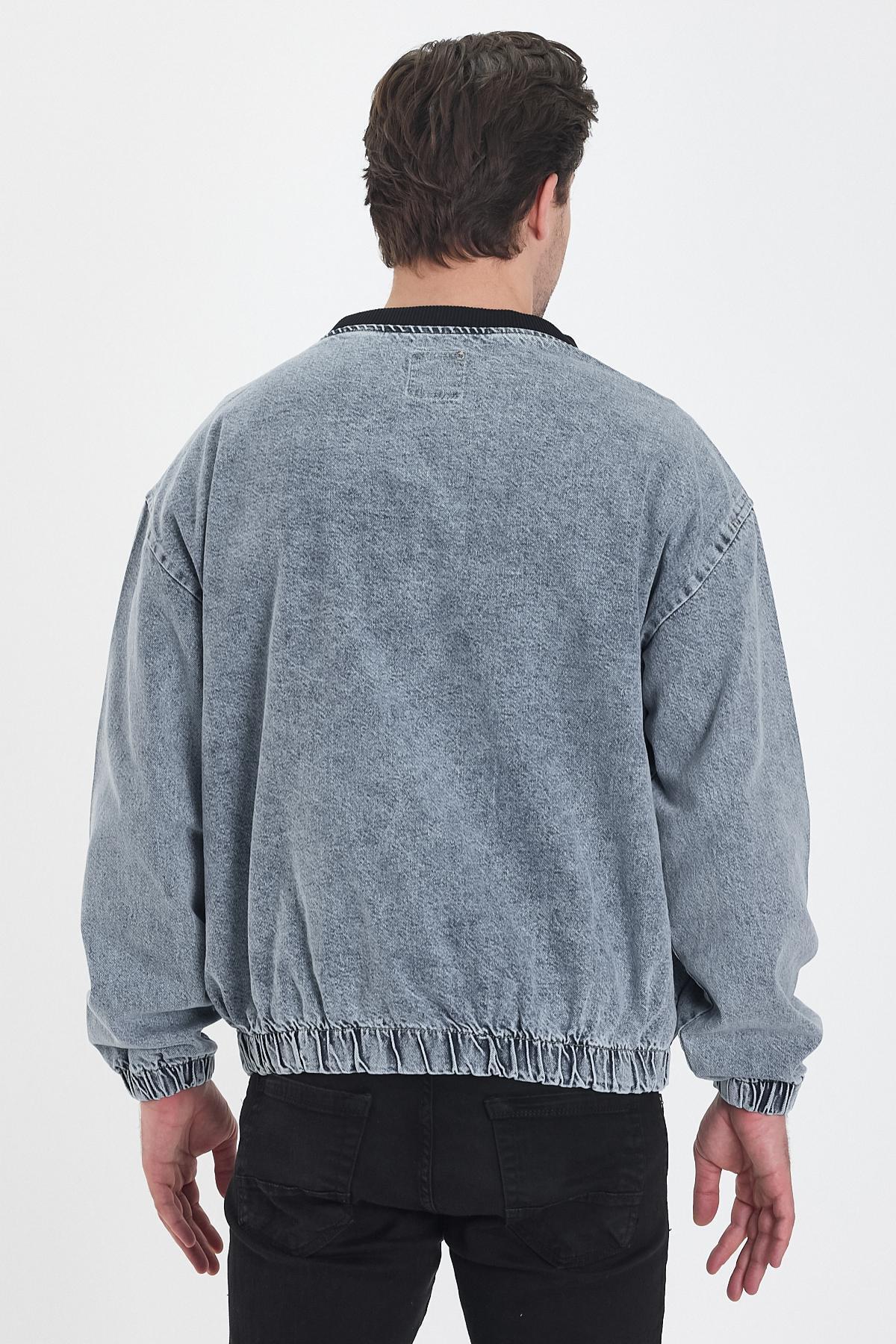 Erkek Jeans Oversize Buz Mavi Kot Kolej Ceket 5