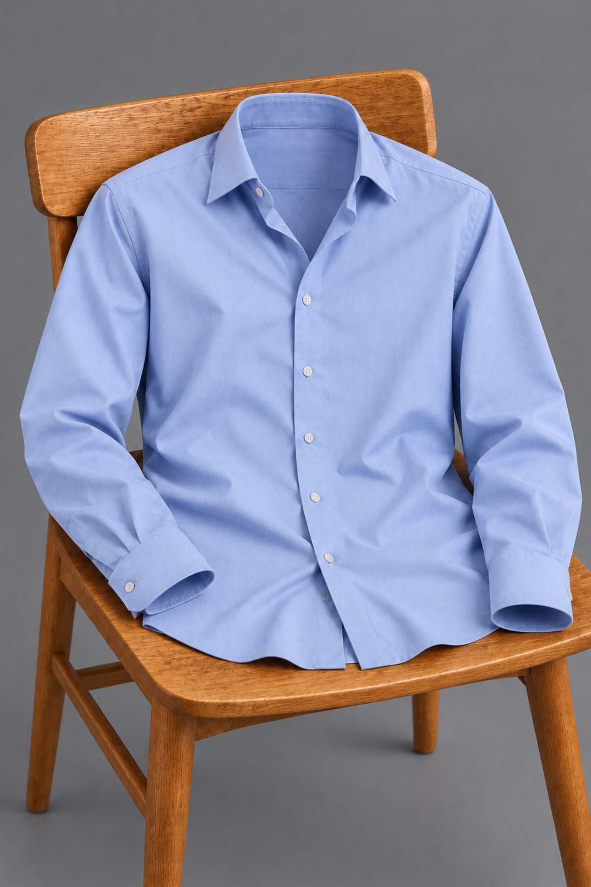 Erkek Klasik Yaka Uzun Kollu Düğmeli Slim Fit Açık Mavi Gömlek 5