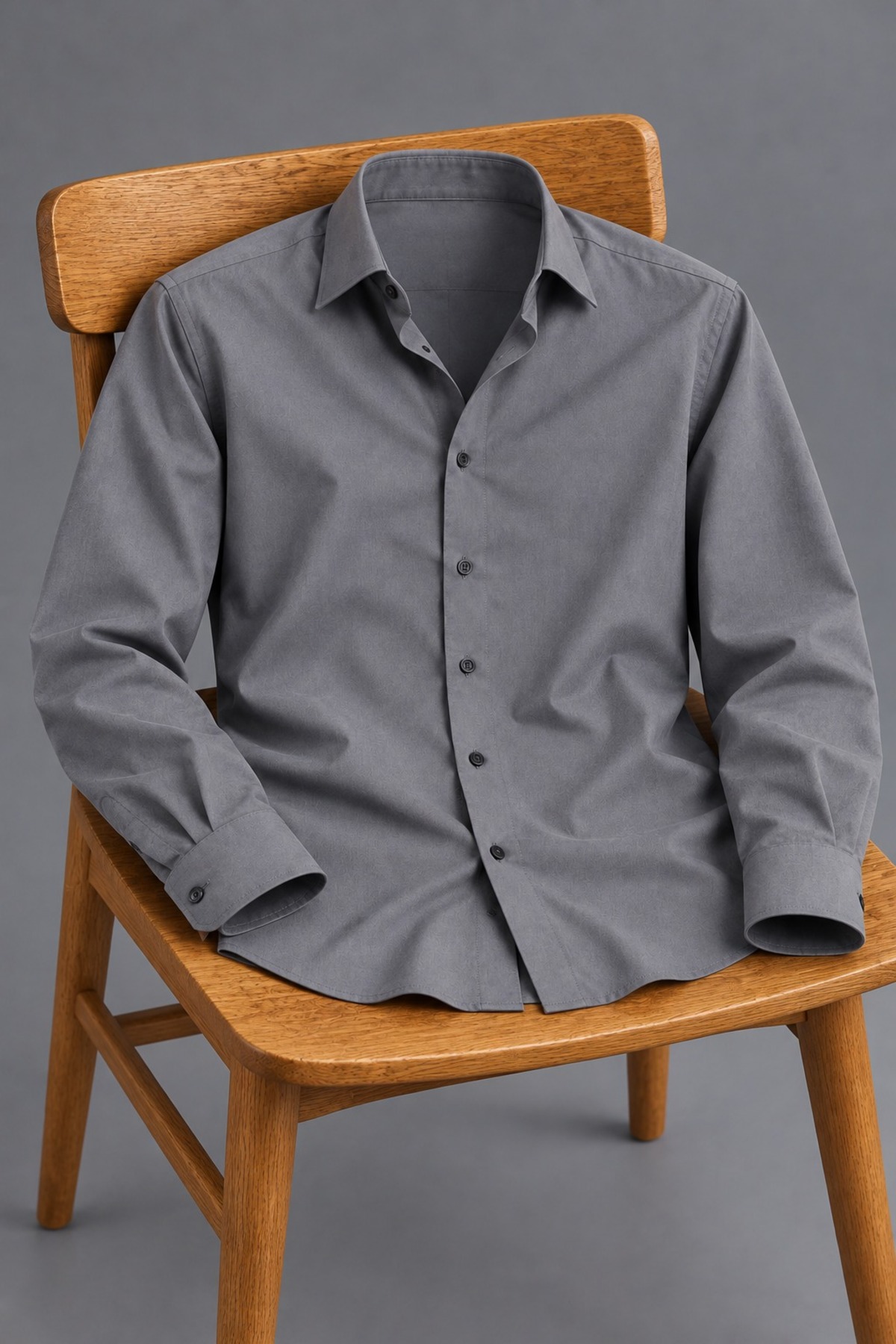 Erkek Klasik Yaka Uzun Kollu Düğmeli Slim Fit Antrasit Gömlek 5