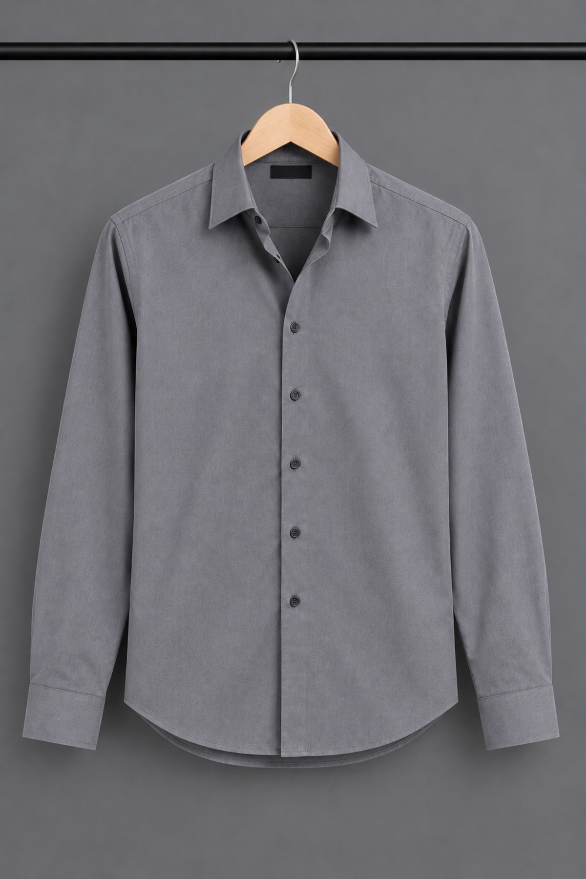 Erkek Klasik Yaka Uzun Kollu Düğmeli Slim Fit Antrasit Gömlek 6