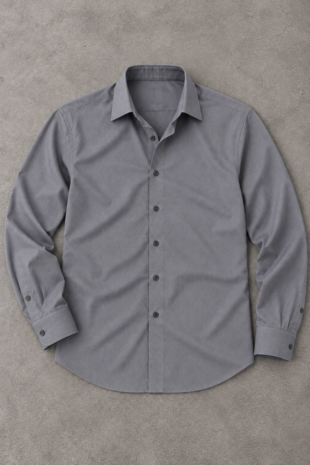 Erkek Klasik Yaka Uzun Kollu Düğmeli Slim Fit Antrasit Gömlek 4