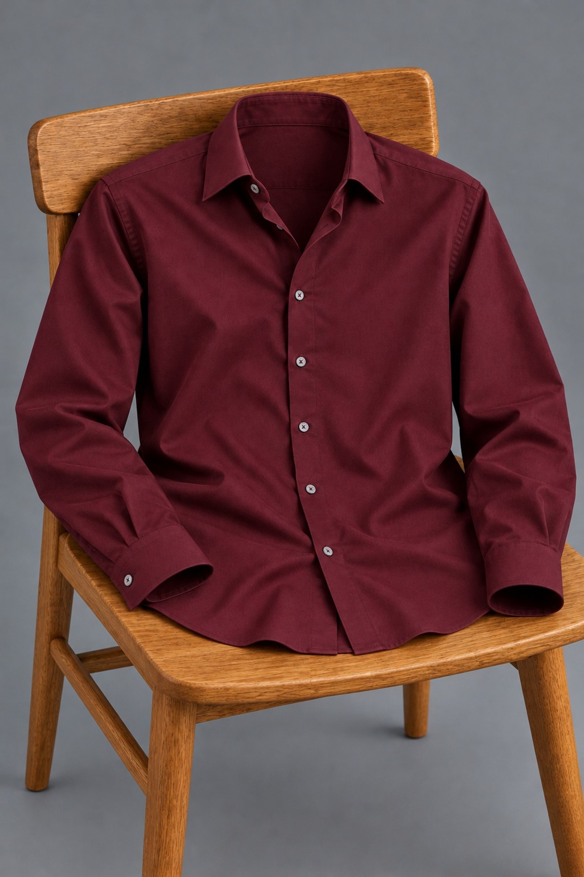 Erkek Klasik Yaka Uzun Kollu Düğmeli Slim Fit Bordo Gömlek 5