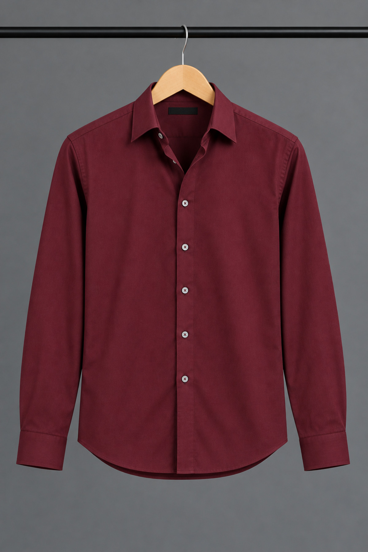 Erkek Klasik Yaka Uzun Kollu Düğmeli Slim Fit Bordo Gömlek 6