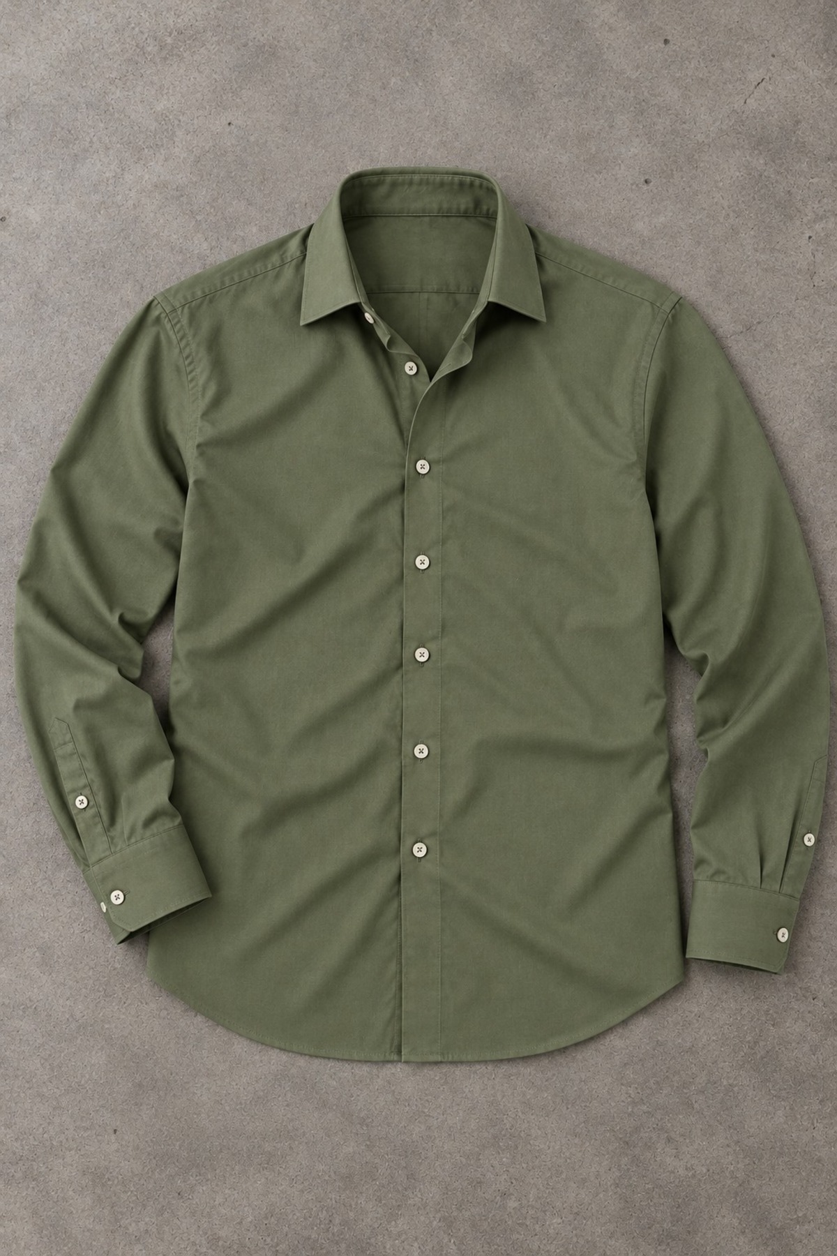Erkek Klasik Yaka Uzun Kollu Düğmeli Slim Fit Haki Gömlek 4