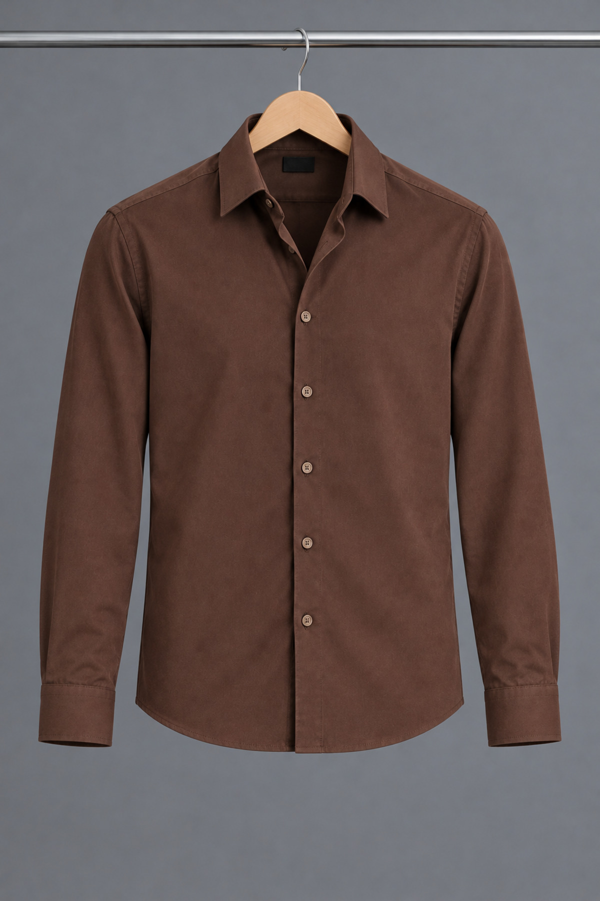 Erkek Klasik Yaka Uzun Kollu Düğmeli Slim Fit Kahve Gömlek 6