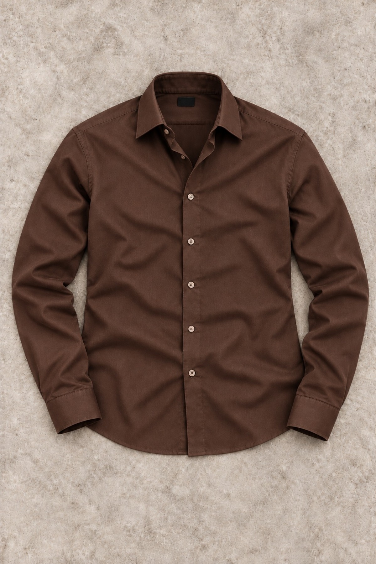 Erkek Klasik Yaka Uzun Kollu Düğmeli Slim Fit Kahve Gömlek 4