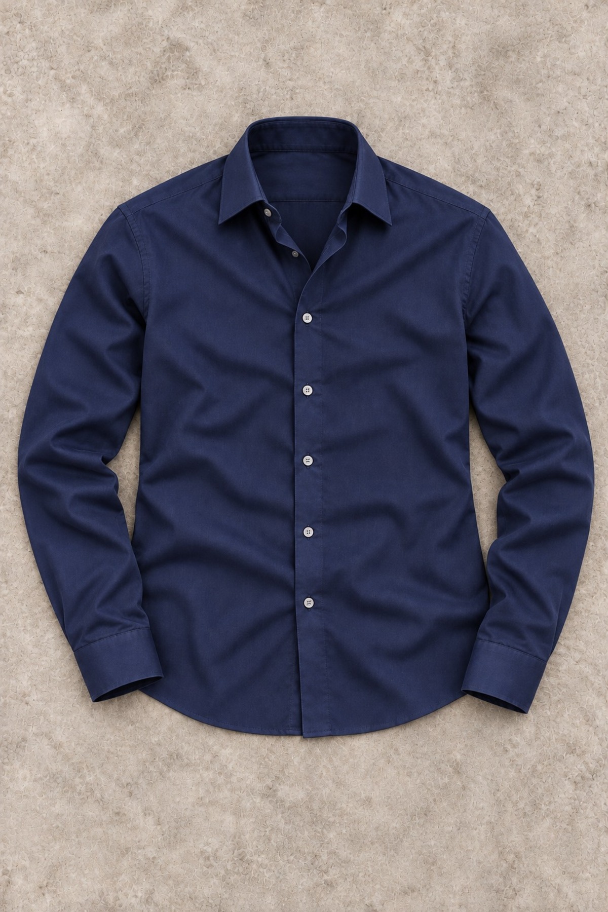 Erkek Klasik Yaka Uzun Kollu Düğmeli Slim Fit Lacivert Gömlek 4