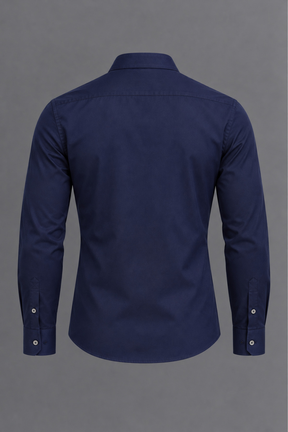 Erkek Klasik Yaka Uzun Kollu Düğmeli Slim Fit Lacivert Gömlek 3