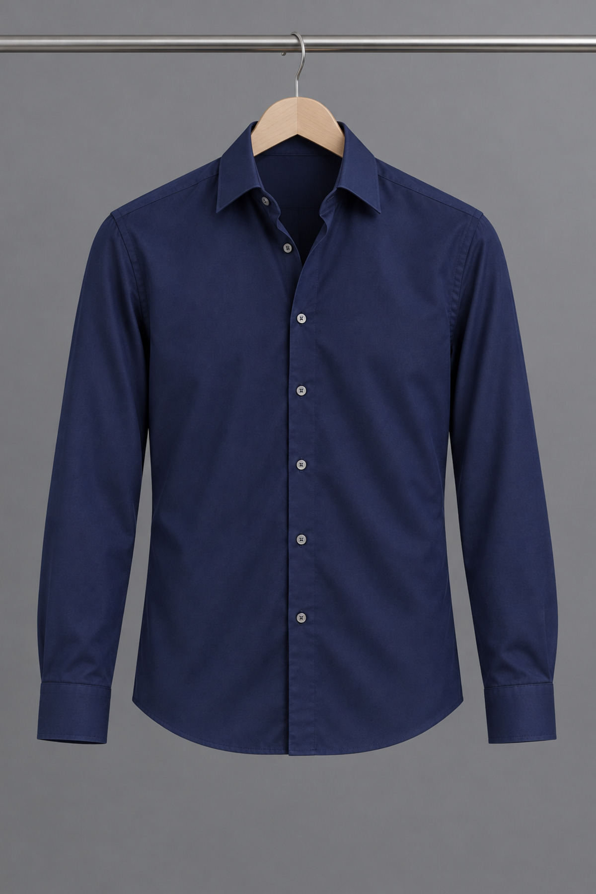 Erkek Klasik Yaka Uzun Kollu Düğmeli Slim Fit Lacivert Gömlek 6