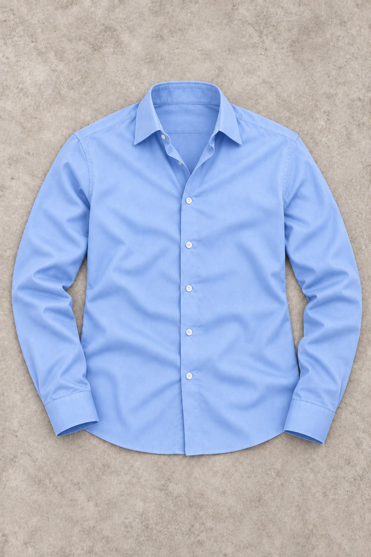 Erkek Klasik Yaka Uzun Kollu Düğmeli Slim Fit Mavi Gömlek 4