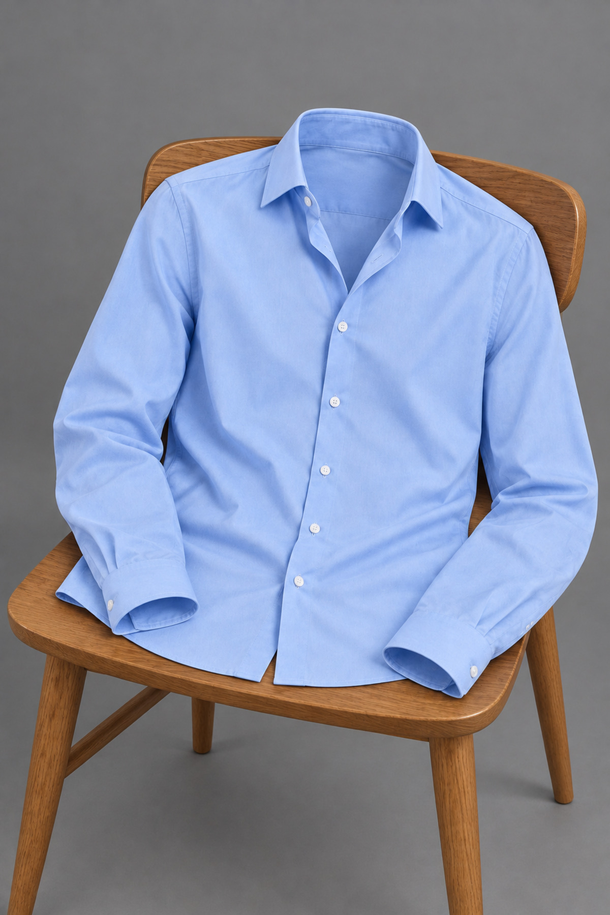 Erkek Klasik Yaka Uzun Kollu Düğmeli Slim Fit Mavi Gömlek 5
