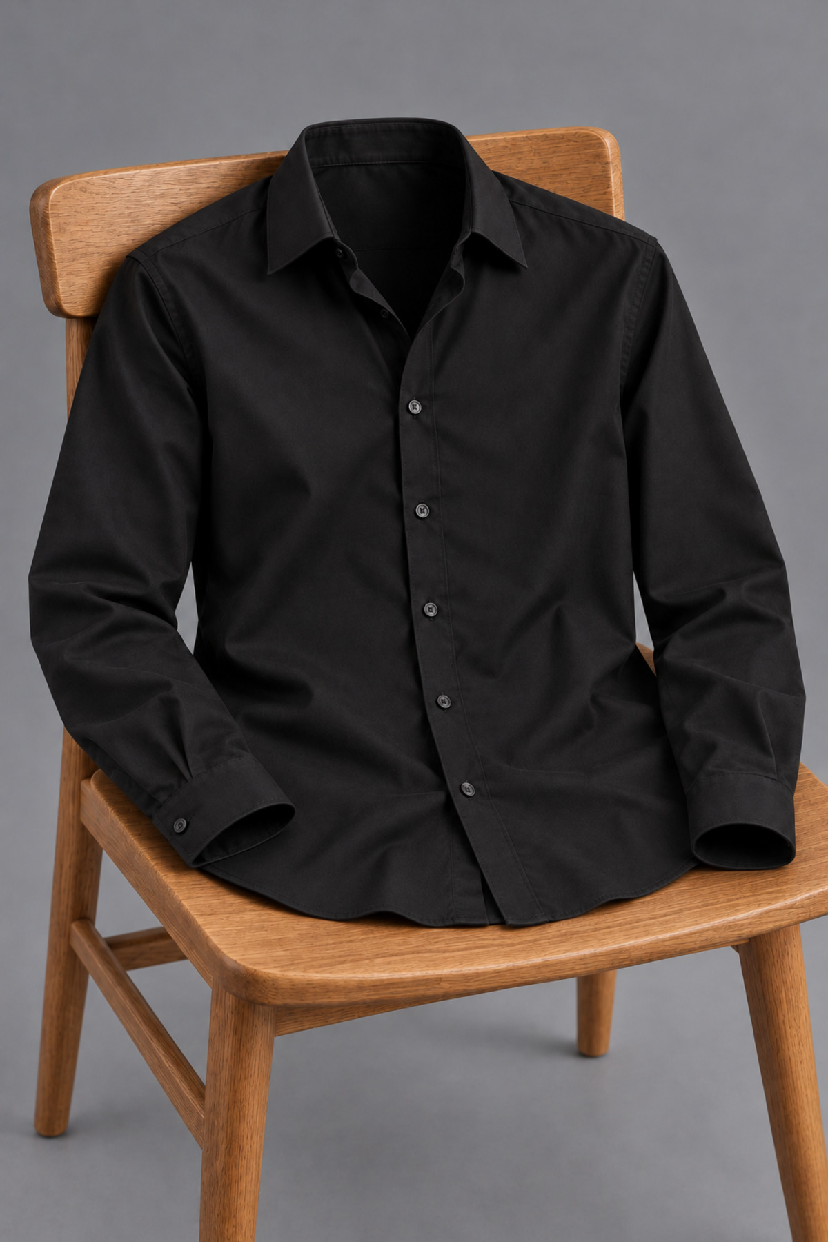 Erkek Klasik Yaka Uzun Kollu Düğmeli Slim Fit Siyah Gömlek 5