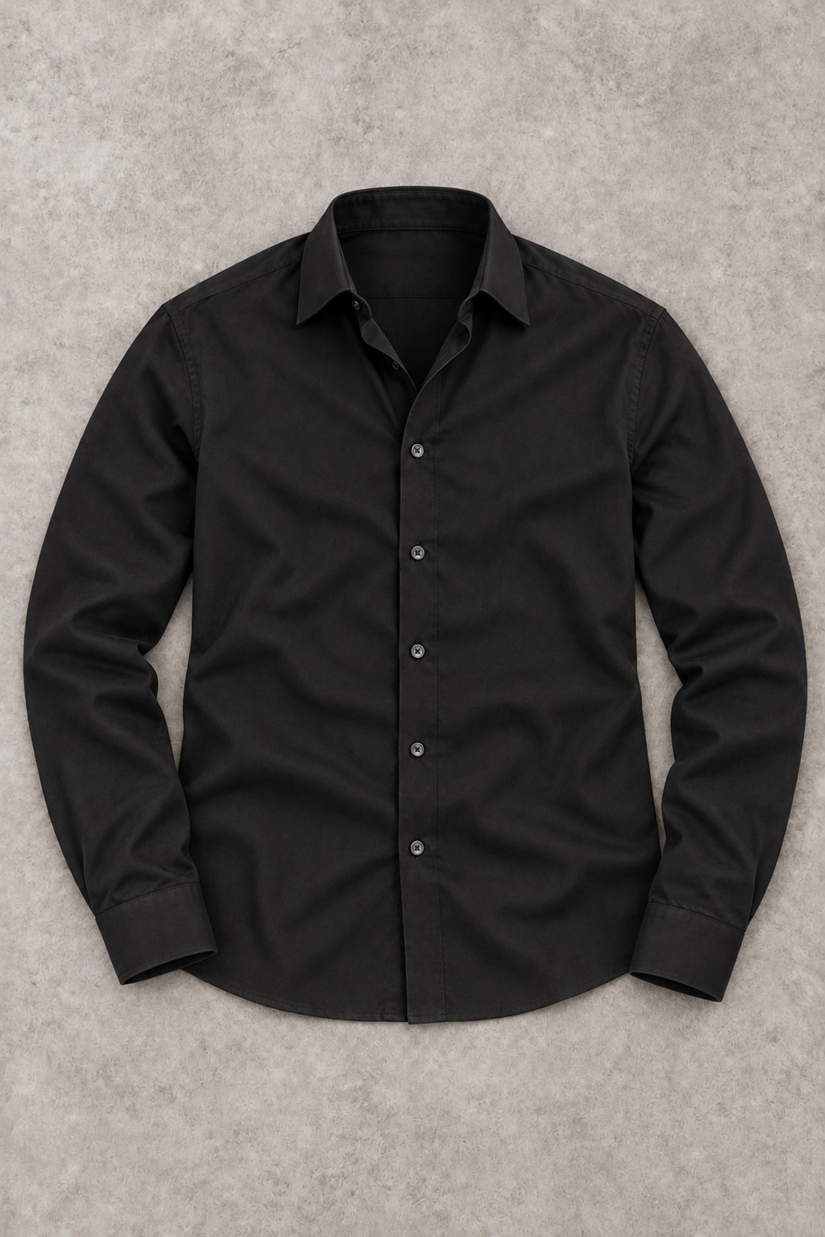 Erkek Klasik Yaka Uzun Kollu Düğmeli Slim Fit Siyah Gömlek 4