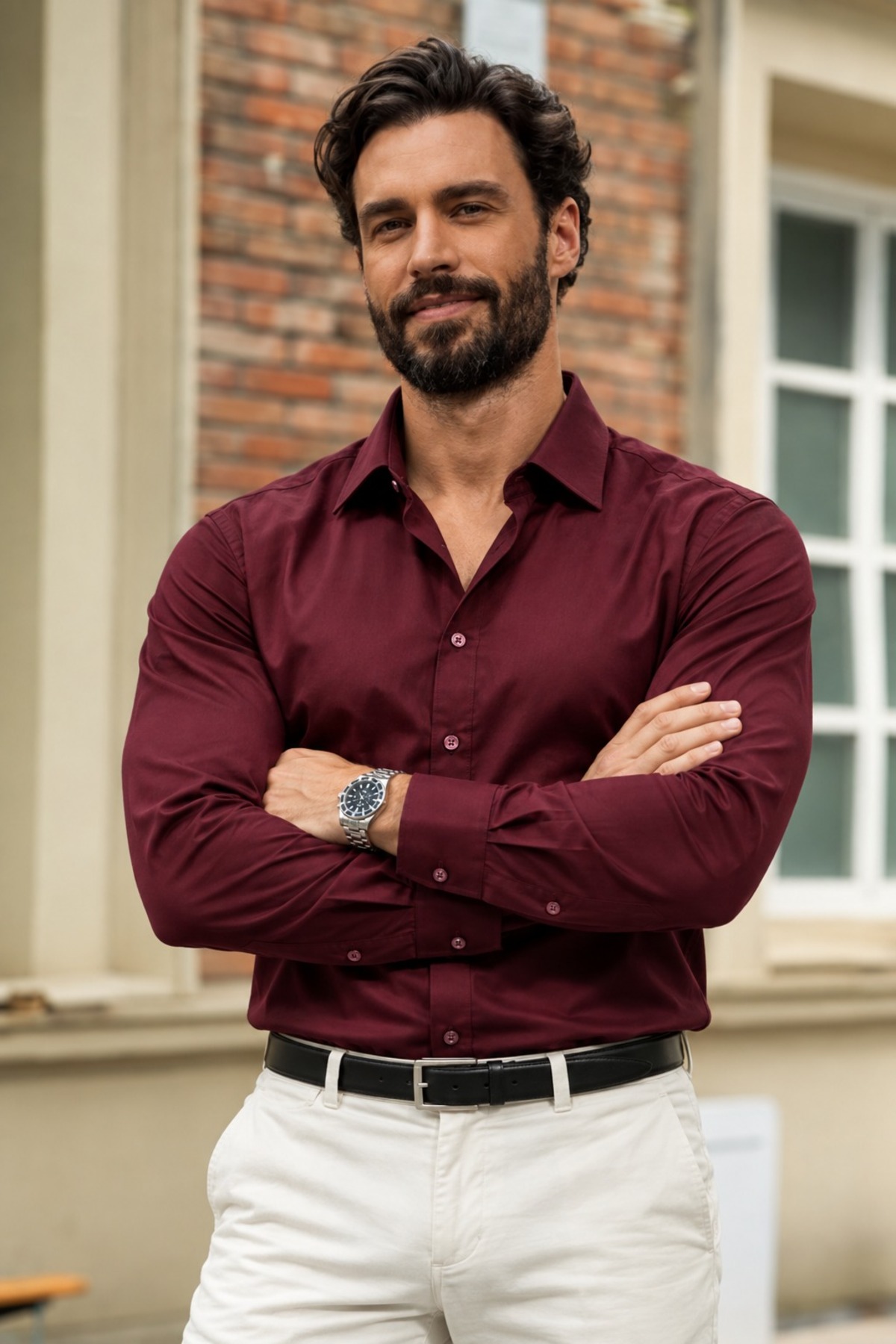 Erkek Uzun Kollu Klasik Yaka Bordo Gömlek 4