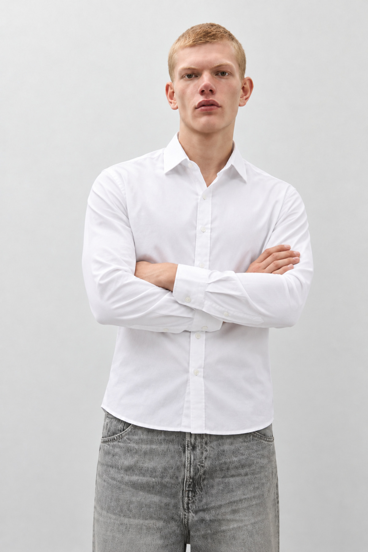 Erkek Klasik Yaka Casual Beyaz Gömlek 5
