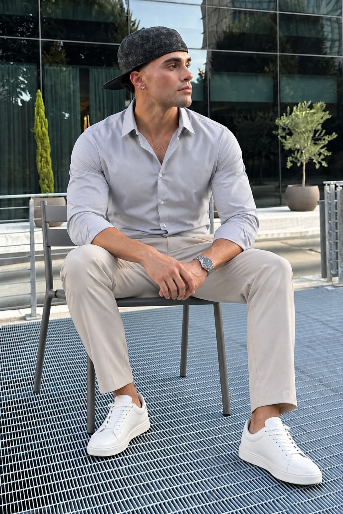 Erkek Slim Fit Uzun Kollu Klasik Gri Gömlek 4