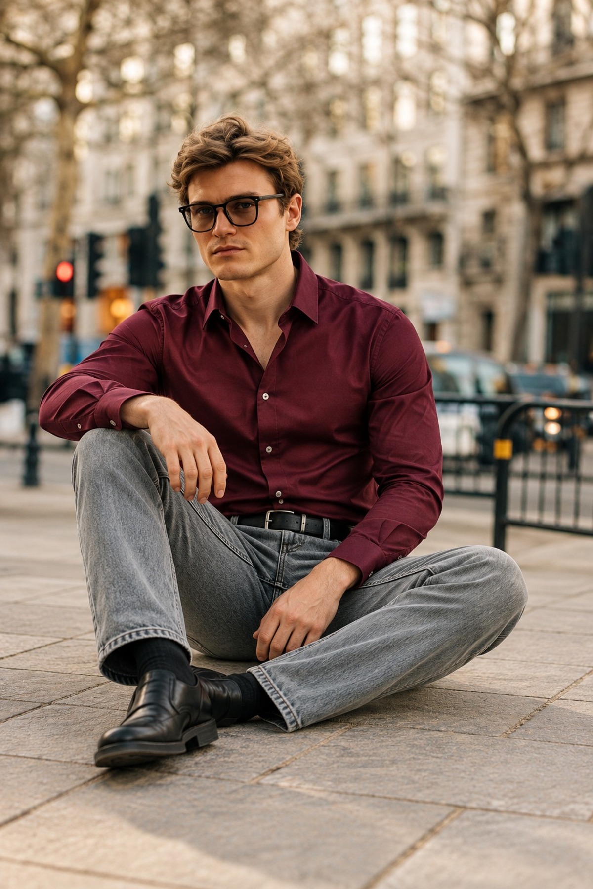 Erkek Klasik Casual Mevsimlik Bordo Gömlek 3